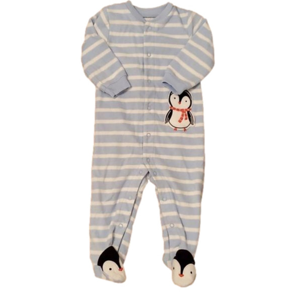 Carter's One Piece Penguin Stripped Fleece Size 6-9 Months - Picture 1 of 4